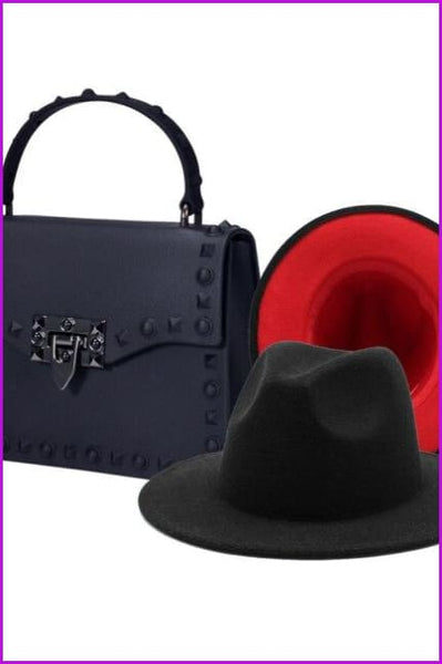 Frosted Rivet Jelly Handbags With Bucket Hat Set - Furdela