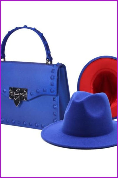 Frosted Rivet Jelly Handbags With Bucket Hat Set - Furdela