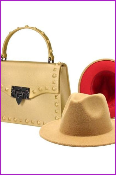 Frosted Rivet Jelly Handbags With Bucket Hat Set - Furdela