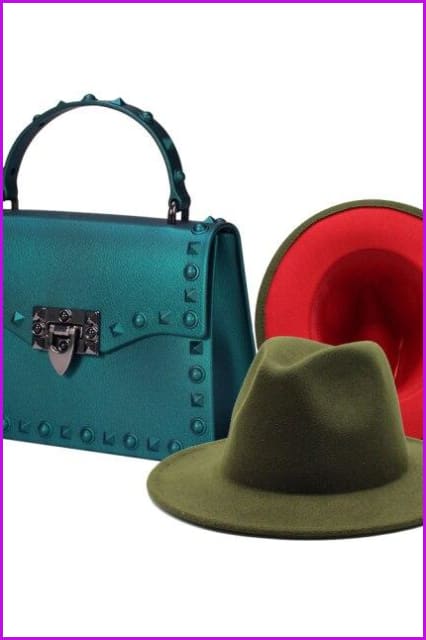Frosted Rivet Jelly Handbags With Bucket Hat Set - Furdela