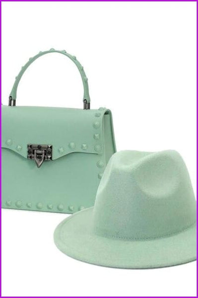 Frosted Rivet Jelly Handbags With Bucket Hat Set - Furdela