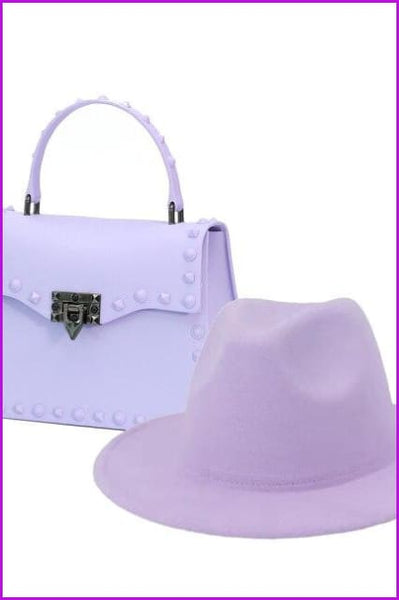 Frosted Rivet Jelly Handbags With Bucket Hat Set - Furdela