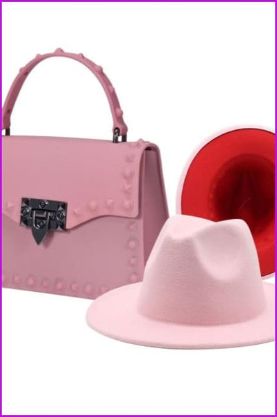 Frosted Rivet Jelly Handbags With Bucket Hat Set - Furdela