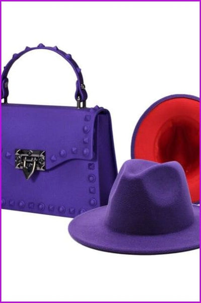 Frosted Rivet Jelly Handbags With Bucket Hat Set - Furdela