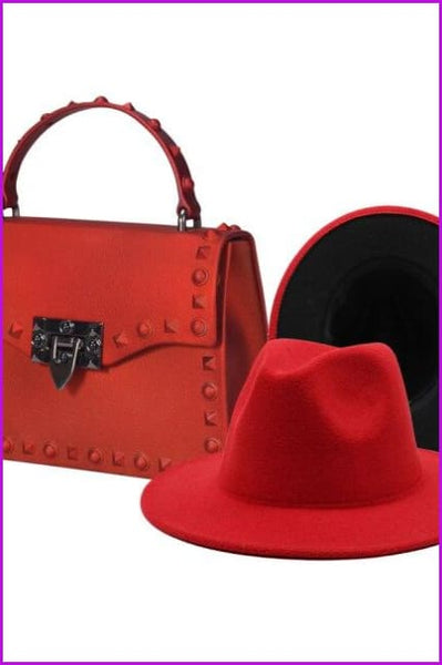 Frosted Rivet Jelly Handbags With Bucket Hat Set - Furdela