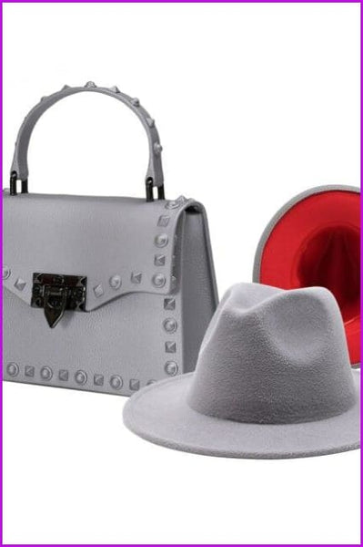 Frosted Rivet Jelly Handbags With Bucket Hat Set - Furdela