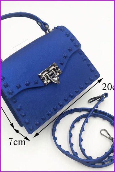 Frosted Rivet Jelly Handbags With Bucket Hat Set - Furdela