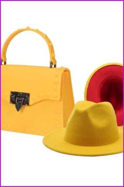 Frosted Rivet Jelly Handbags With Bucket Hat Set - Furdela