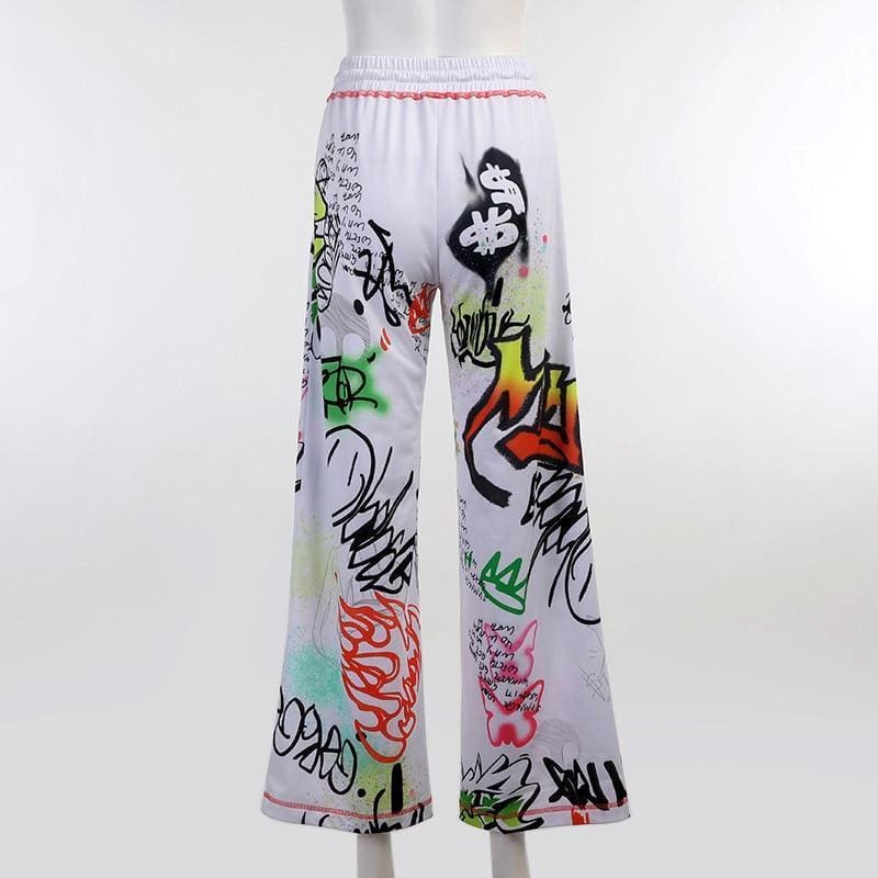 Harajuku Wide Leg Painting Printed Sweatpants - Furdela