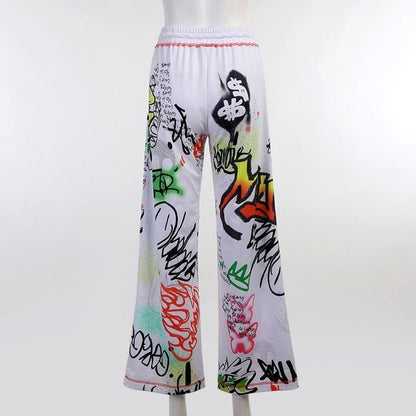 Harajuku Wide Leg Painting Printed Sweatpants - Furdela