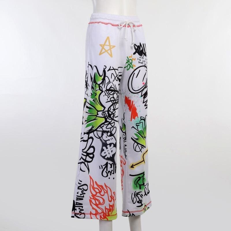 Harajuku Wide Leg Painting Printed Sweatpants - Furdela