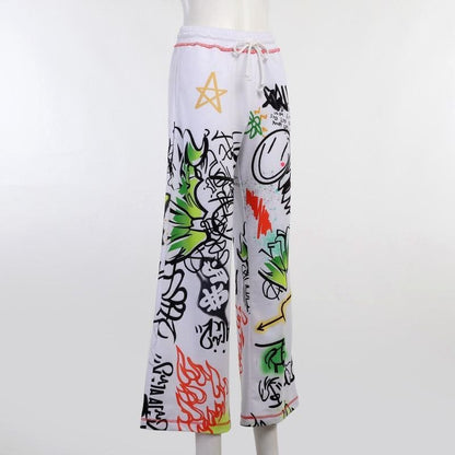 Harajuku Wide Leg Painting Printed Sweatpants - Furdela