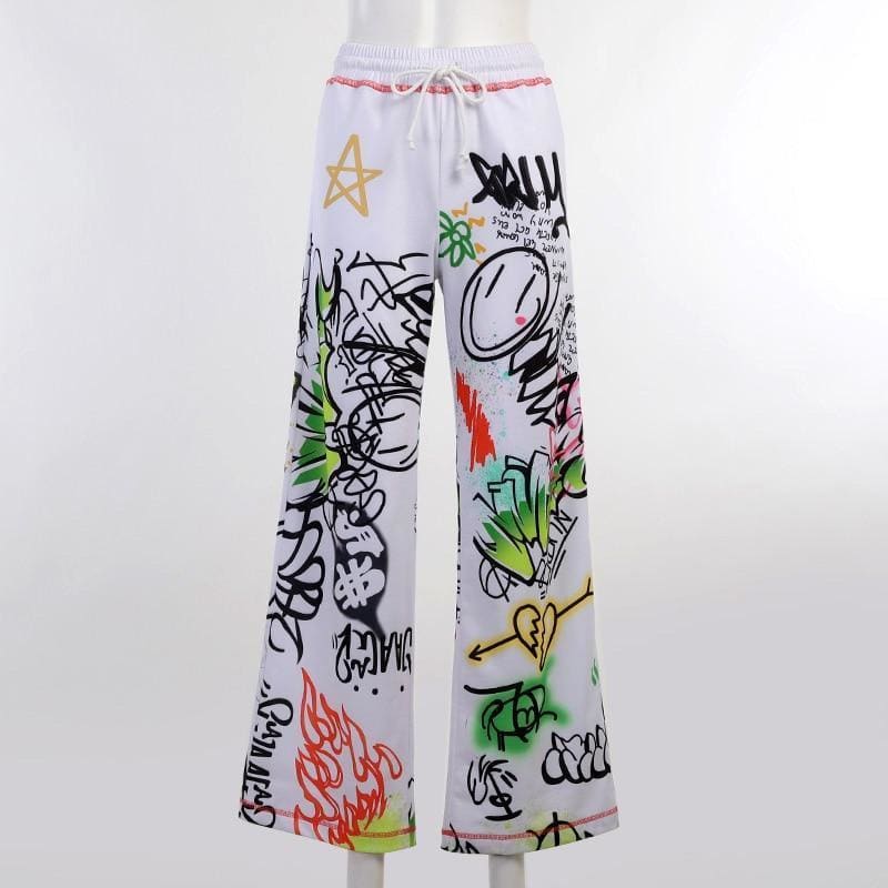 Harajuku Wide Leg Painting Printed Sweatpants - Furdela