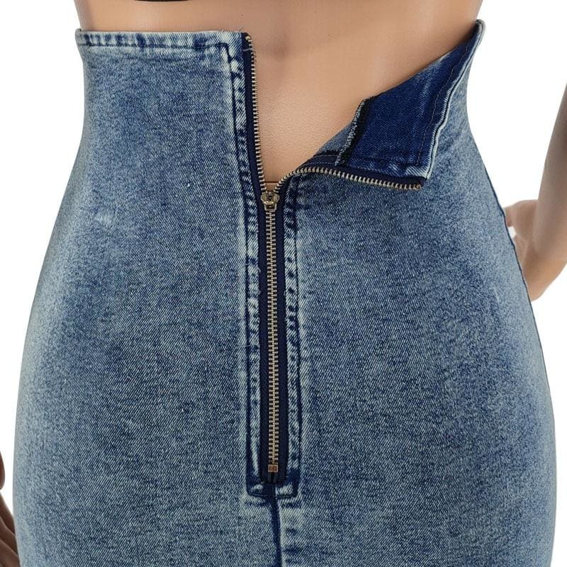 High Waist Stretch Rope Denim Skirt - Furdela