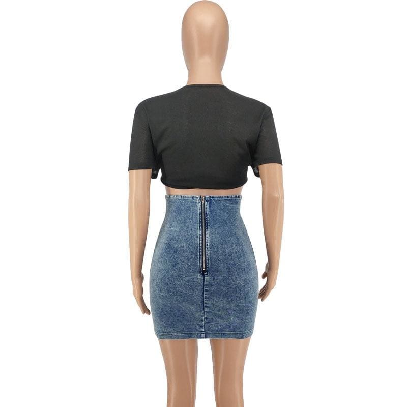 High Waist Stretch Rope Denim Skirt - Furdela