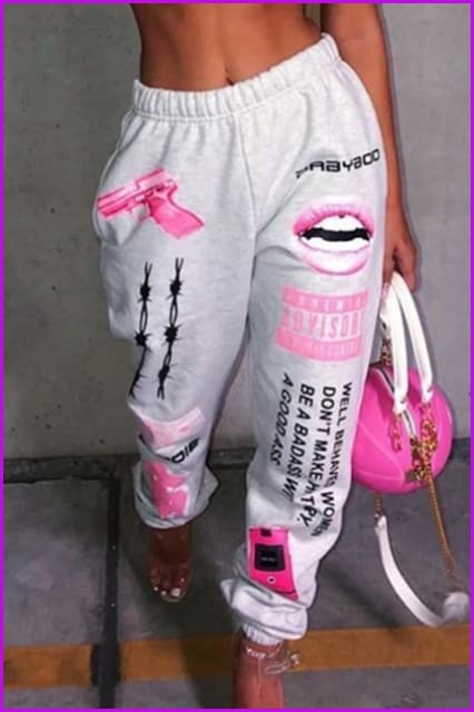 Hip Hop Graphic Print Sweatpants F2281 - Furdela