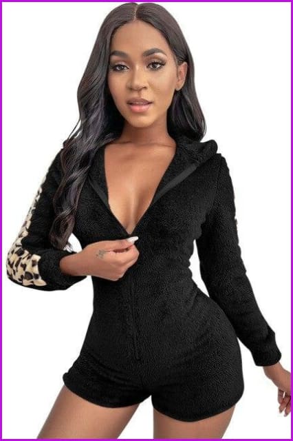 Leopard Print Long Sleeve Tight Hooded Jumpsuit F2601 - Furdela