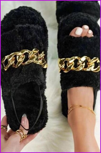 Leopard Rainbow Colorful Chain Fur Slipper - Furdela