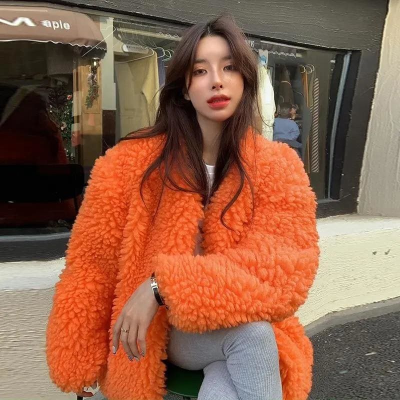 Orange Faux Fur Coats - Furdela
