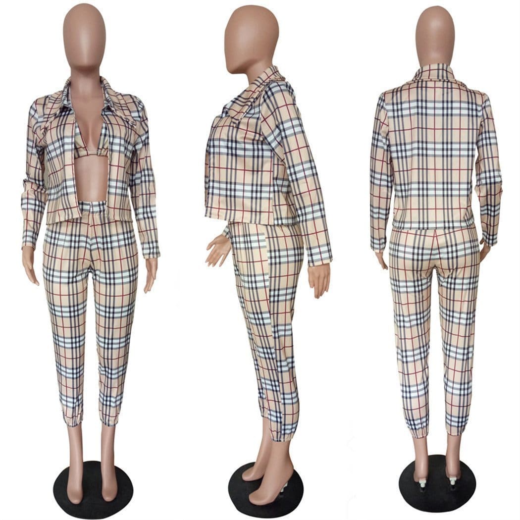 Plaid Elegant Three Pieces Set - Furdela