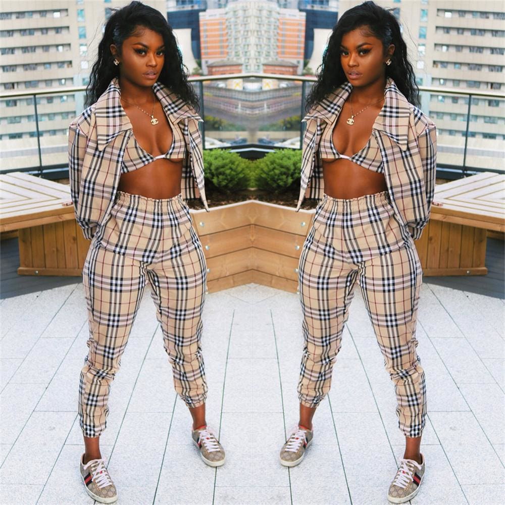 Plaid Elegant Three Pieces Set - Furdela