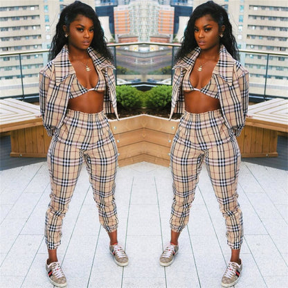 Plaid Elegant Three Pieces Set - Furdela