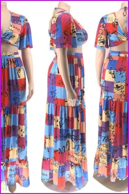 Plus Size Fashion Print Two Piece Dress Set - Furdela