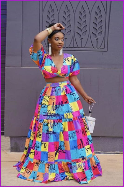 Plus Size Fashion Print Two Piece Dress Set - Furdela