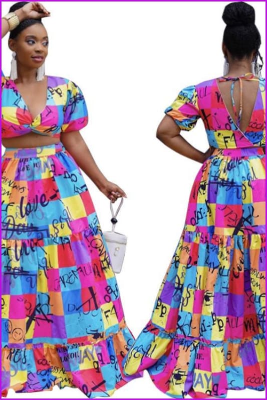 Plus Size Fashion Print Two Piece Dress Set - Furdela