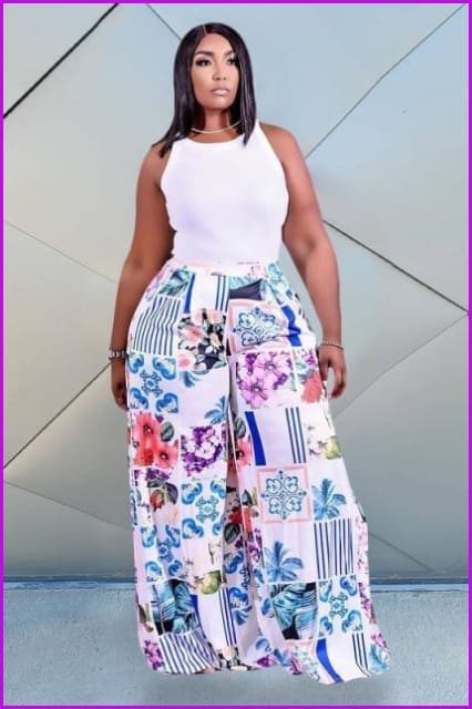 Plus Size Loose Wide Leg Long Maxi Pants F2539 - Furdela