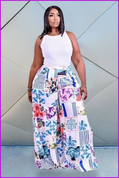 Plus Size Loose Wide Leg Long Maxi Pants F2539 - Furdela