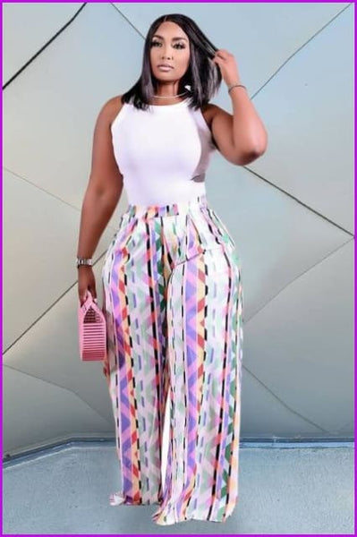 Plus Size Loose Wide Leg Long Maxi Pants F2539 - Furdela