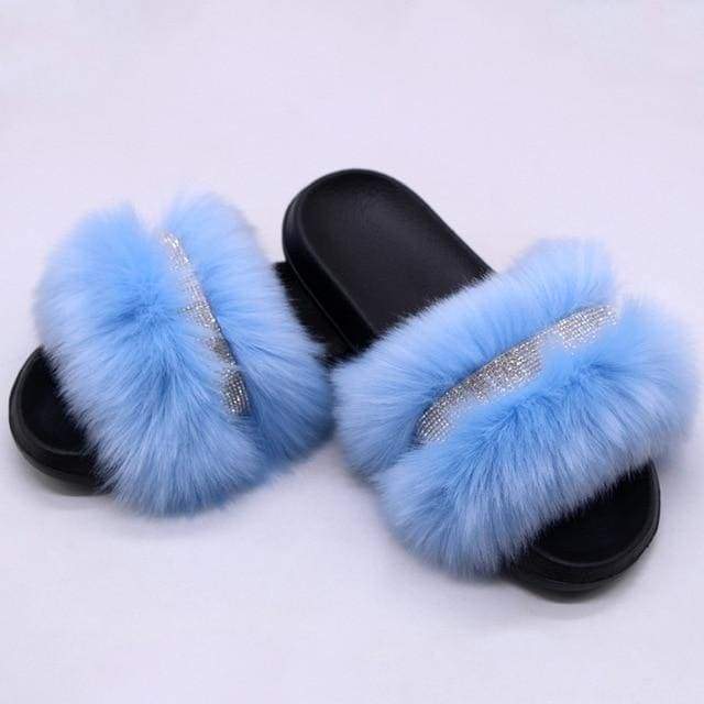 Shiny Faux Fox Fur Slippers F2780 - Furdela