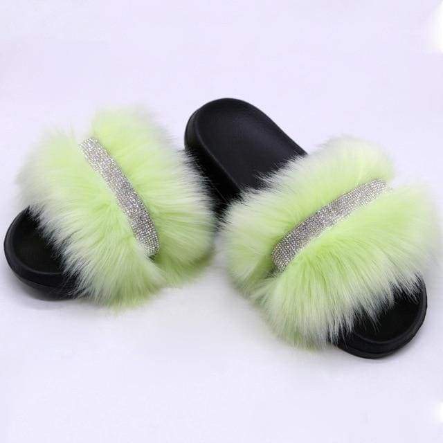 Shiny Faux Fox Fur Slippers F2780 - Furdela