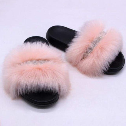 Shiny Faux Fox Fur Slippers F2780 - Furdela