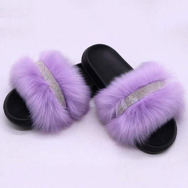 Shiny Faux Fox Fur Slippers F2780 - Furdela