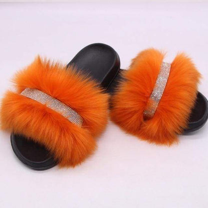 Shiny Faux Fox Fur Slippers F2780 - Furdela