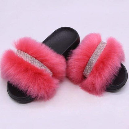 Shiny Faux Fox Fur Slippers F2780 - Furdela