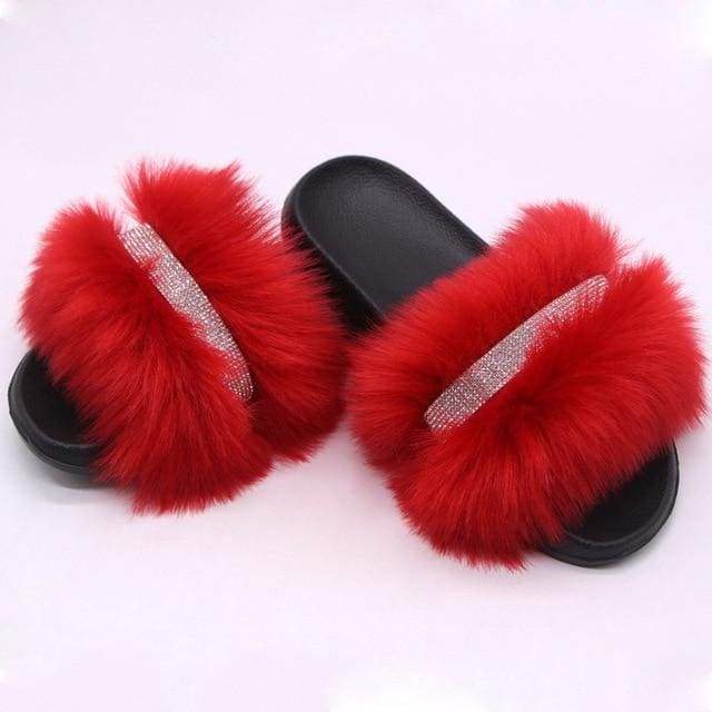 Shiny Faux Fox Fur Slippers F2780 - Furdela