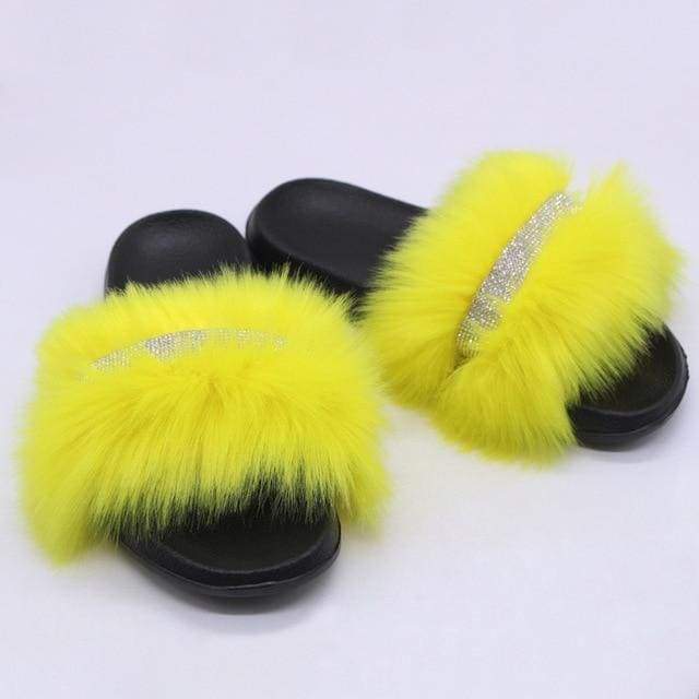 Shiny Faux Fox Fur Slippers F2780 - Furdela