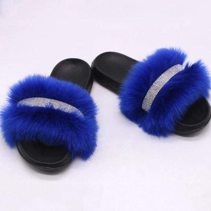 Shiny Faux Fox Fur Slippers F2780 - Furdela