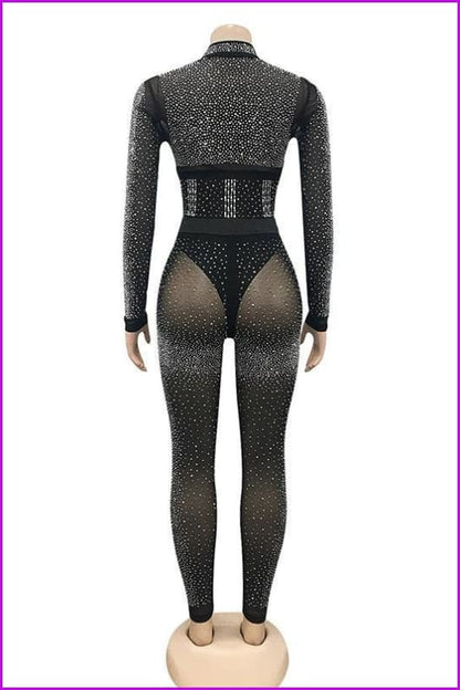 Sparkle Rhinestone Studded Crop Top And Legging Set F3738 - Furdela