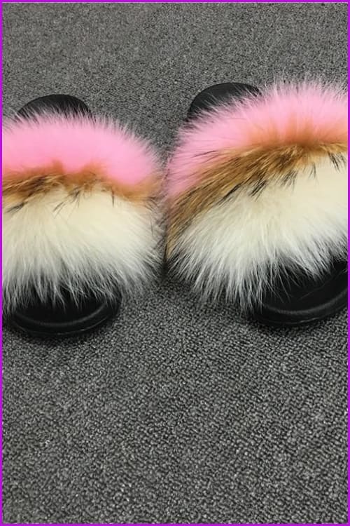 Super Fluffy Real Fox Fur Slides F020 - Furdela