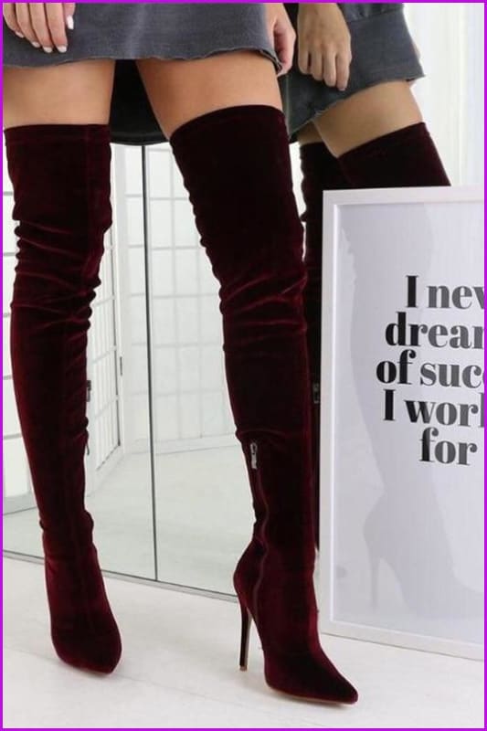 Women Pointed Toe Over The Knee Boots - Furdela