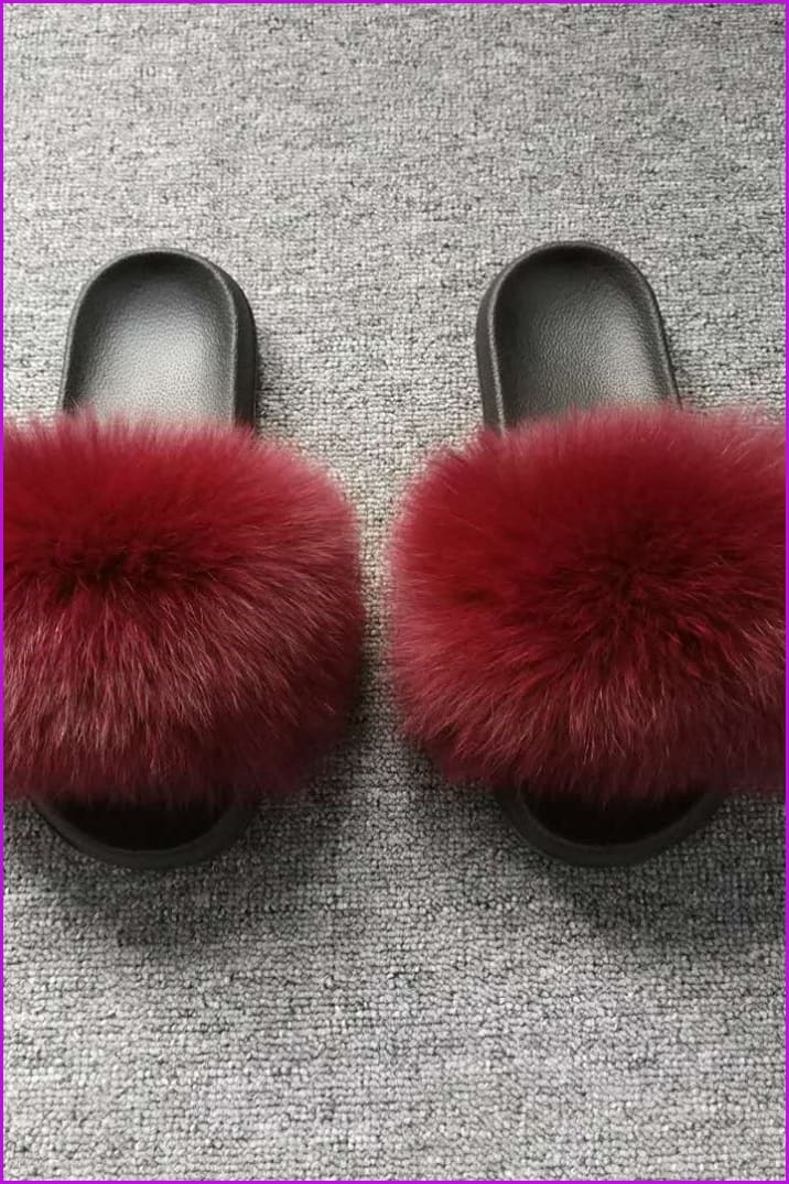 Wine Fox Full-Pelt Fur Sliders DF003 - Furdela