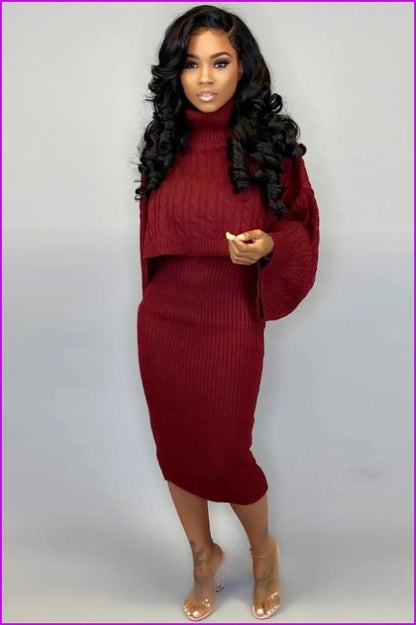 Winter Sweater Two Piece Set Dress F358 - Furdela