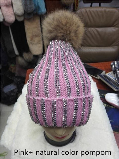 Winter Warm Fur Pom pom Knitted Hats - Furdela Wholesale