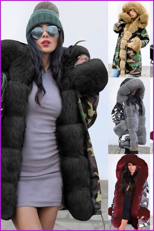 Winter Women Fashion Casual Fur Hooded Belt Warm Loose Parkas DE261 - Furdela