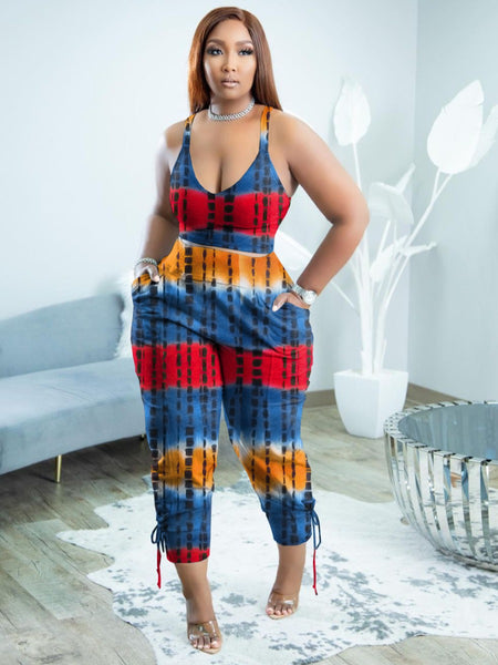 Plus Size Cami Tie Dye Side Tie Pants Set AR5059