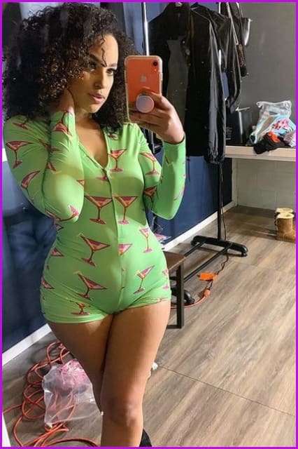 Women Deep V-neck Bodycon sleep romper Onesies F673 - Furdela